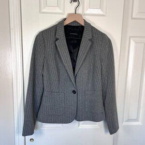 Banana Republic Knit One Button Grey White Pinstripe Knit Blazer Size 4